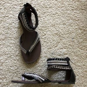 Size 8 black/silver jeweled sandals